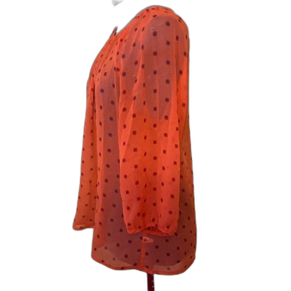 Old Navy Coral Three Quarter Sleeve Sheer Top Womens Size L